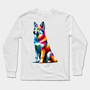 Colorful Abstract Chinook Dog Artistic Splash Portrait Long Sleeve T-Shirt